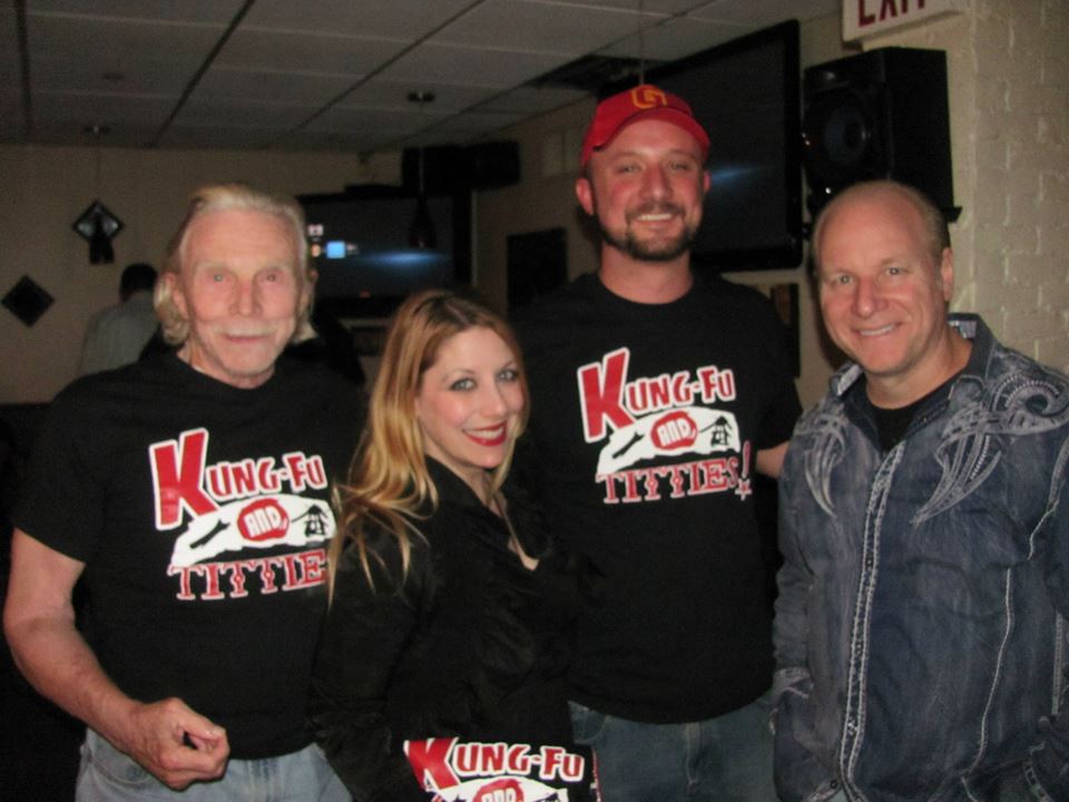 Actors John Archer Lundgren, Raine Brown and Mike Marino with Director Joseph McConnell at a screening of 'Kung Fu and Titties' in Union, New Jersey