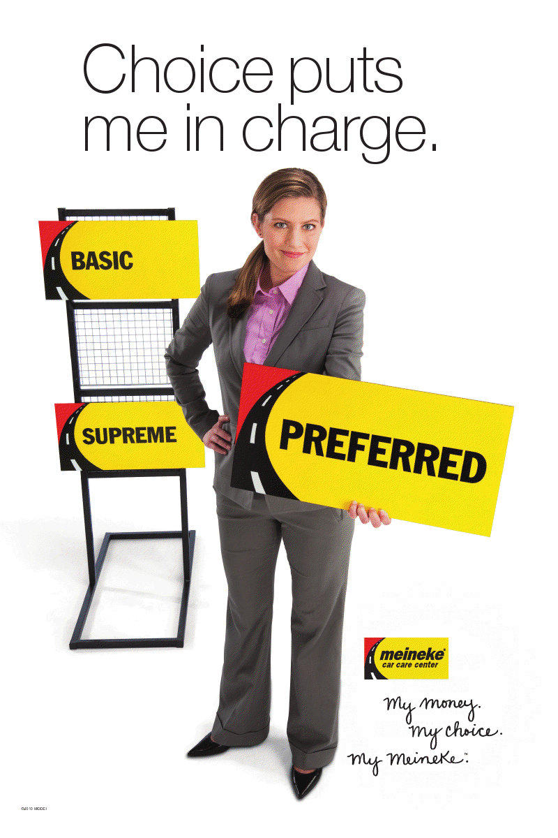 Christina Cupo stars as the WOMAN WITH WRENCH in Meineke's national commercials and print ad campaigns.