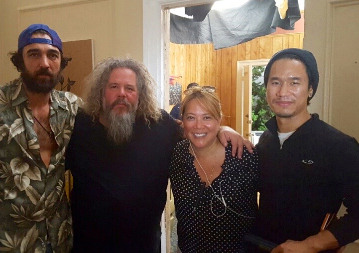 On the set of GUN with Marc Boone Jr., Producer MaryAnn Tanedo, and Cinematographer Darrin P. Nim