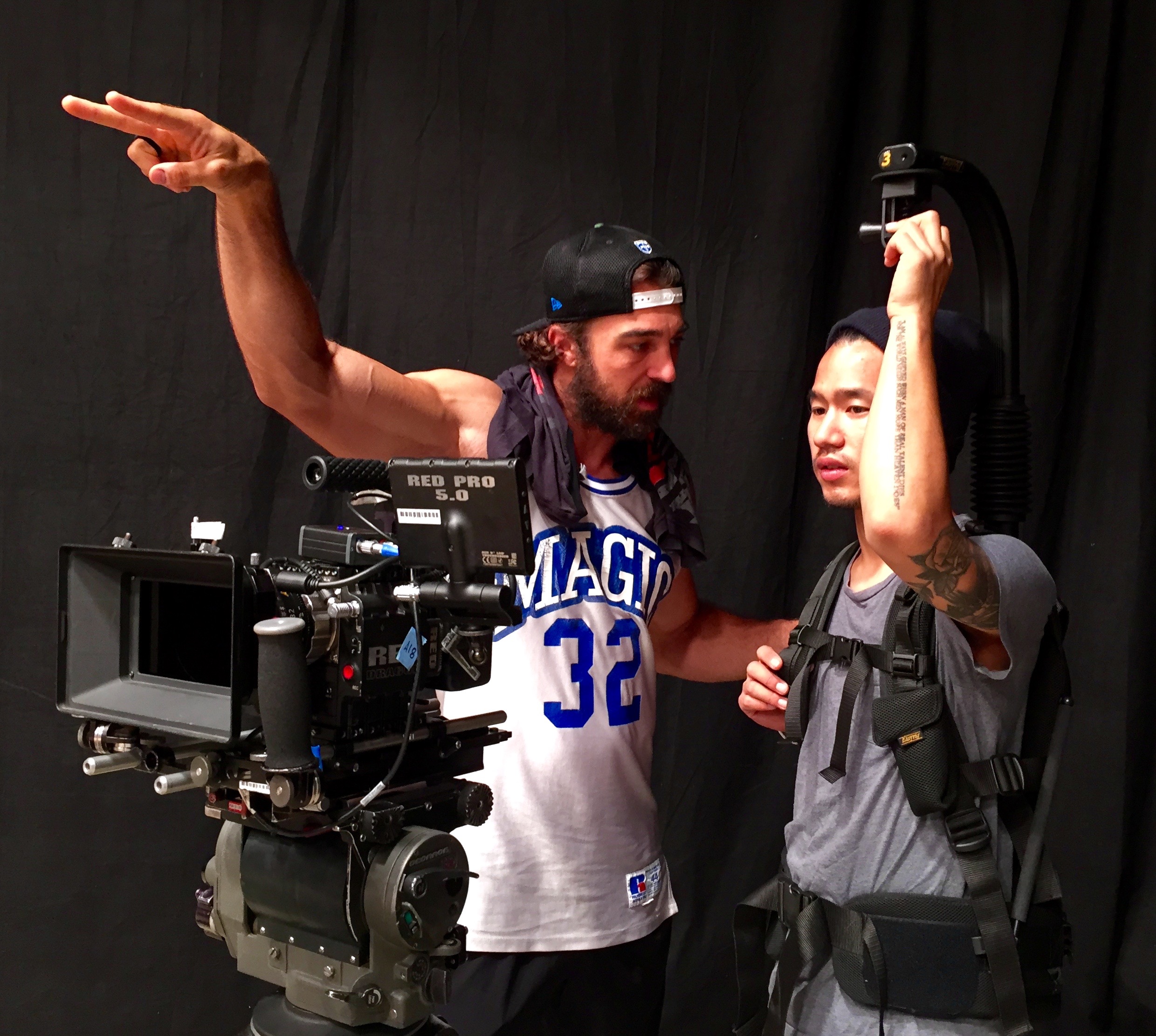 Director SAM UPTON and Cinematographer Darrin P. Nim on the set of GUN.