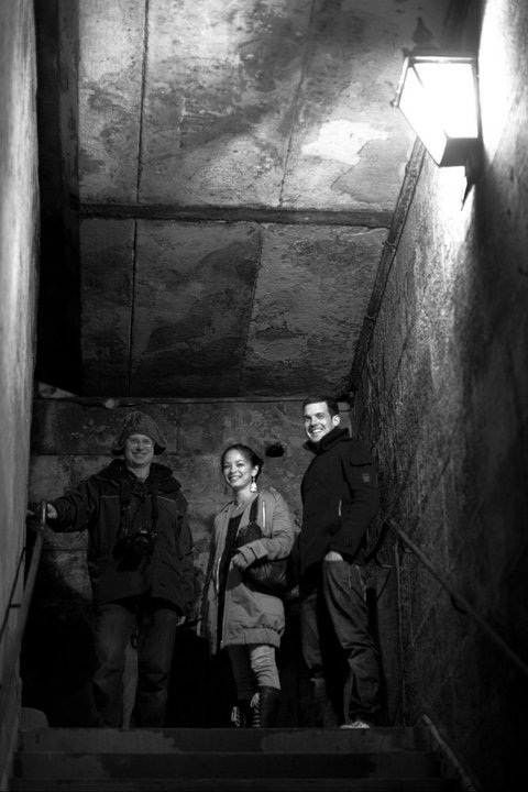 On set of Irvine Welsh's Ecstasy in Edinburgh. Rob Heydon, Kristin Kreuk and Adam Sinclair.