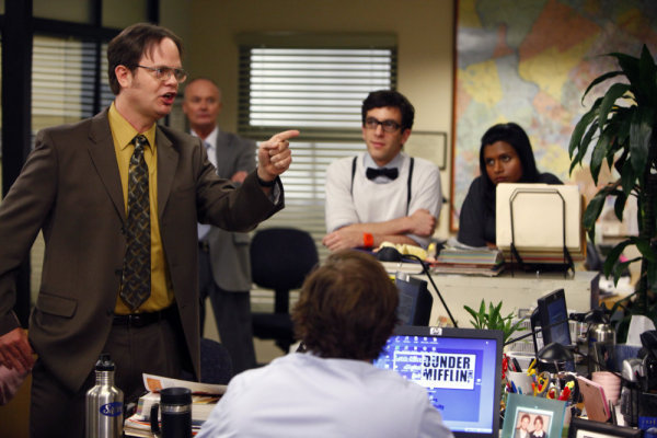 Still of Creed Bratton, Rainn Wilson, B.J. Novak and Mindy Kaling in The Office (2005)