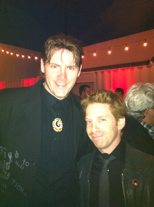 Derek Maki with Seth Green at the Robot Chicken 100th Episode party in Los Angeles, CA.