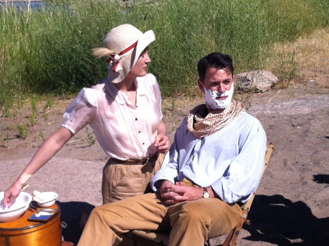 Colin Moss and Vicky Krieps filming a scene on Elly Beinhorn - Alleinflug