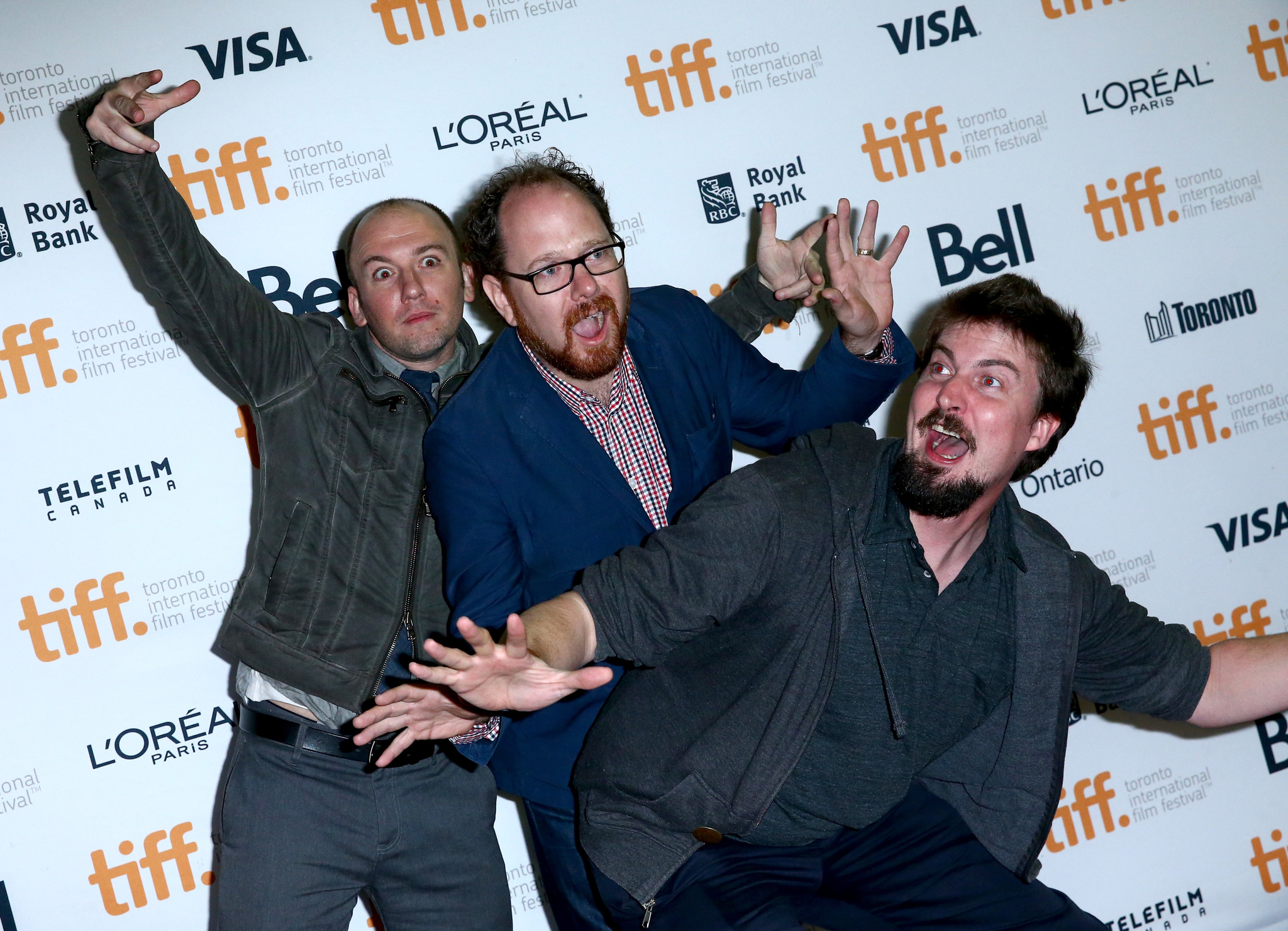 Adam Wingard, Simon Barrett and Colin Geddes at event of The Guest (2014)