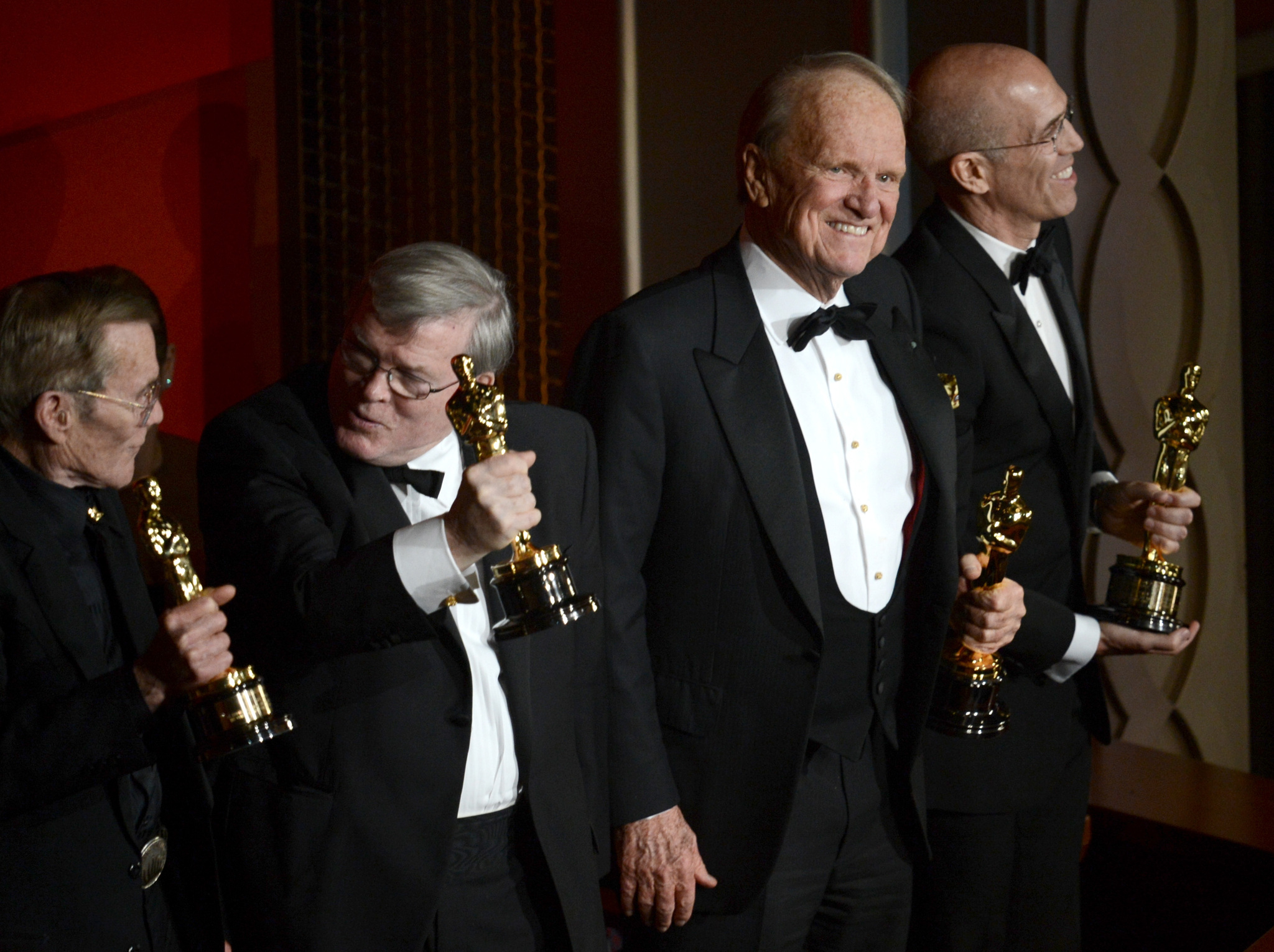 Jeffrey Katzenberg, Jean Hersholt, Hal Needham and George Stevens Jr. at event of The Oscars (2013)