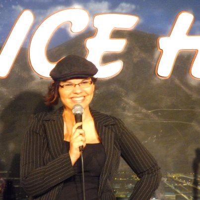 Christine performing at The Ice House comedy club.