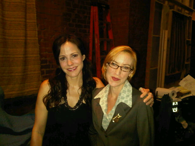 Karen Strassman with Mary Louise Parker on the set of Weeds