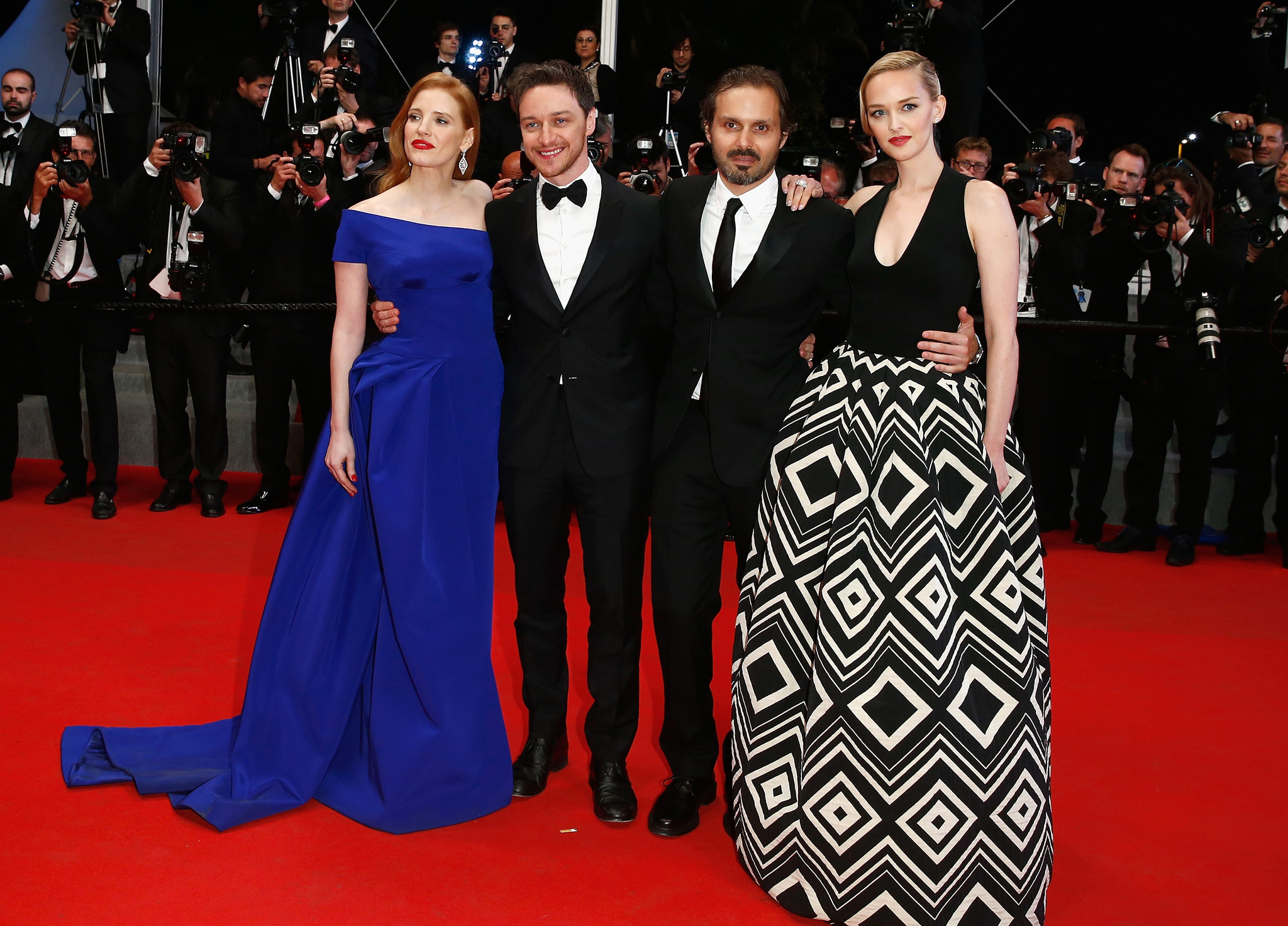 Ned Benson, James McAvoy, Jess Weixler and Jessica Chastain at event of The Disappearance of Eleanor Rigby: Them (2014)