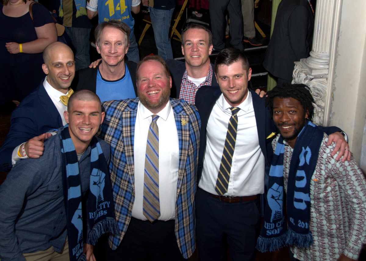 Director Jeffrey C. Bell with Dan Gorman, Producer Mike Dieffenbach, Philadelphia Union Goalkeeper John McCarthy, Bryan James, Corey Furlan, and Philadelphia Union Mid-fielder Michael Lahoud.