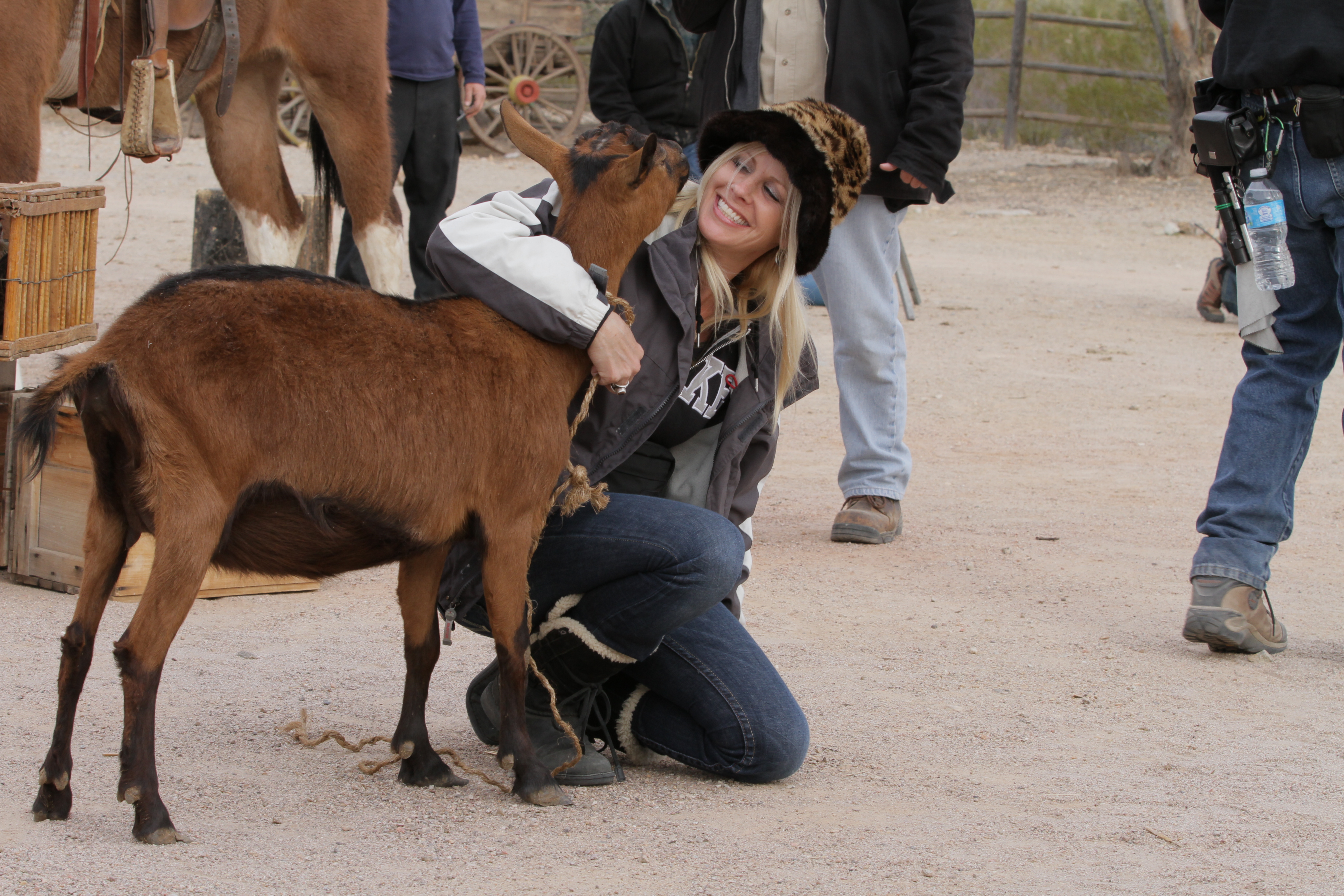 Taking a break on set with a goat while shooting HBSD in Tucson, AZ.