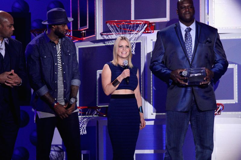 Carrie Keagan hosting TNT's NBA All Star All Style Event featuring LeBron James, Shaquille O'Neal and Charles Barkley. February 2015
