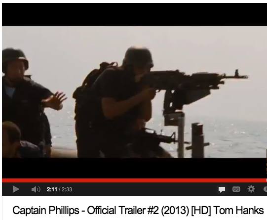 Screencap of the second Captain Phillips trailer where I am on the left trying to calm the kidnappers...