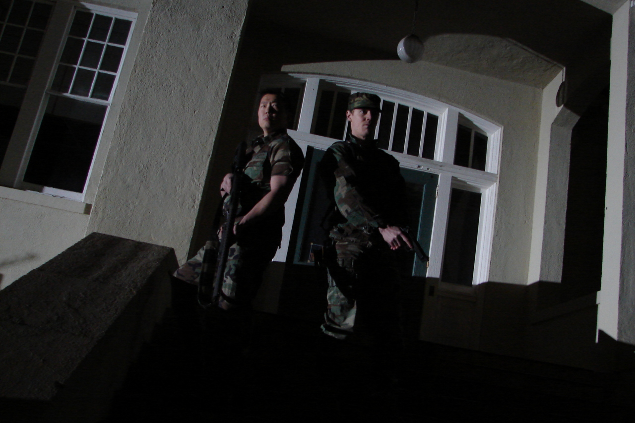 A released photo from the Plan 9 remake on my first night of shooting... There's a story behind why I am not in my tactical gear...