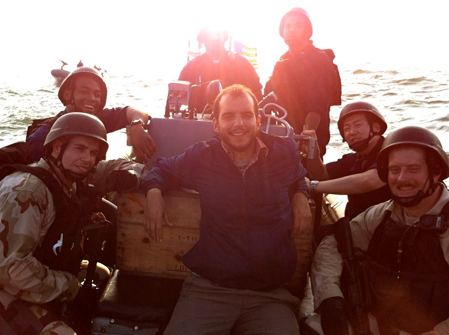 BTS: Captain Phillips. Our gunner snagged a snapshot of us in between takes. (L-R) Roger Edwards, 