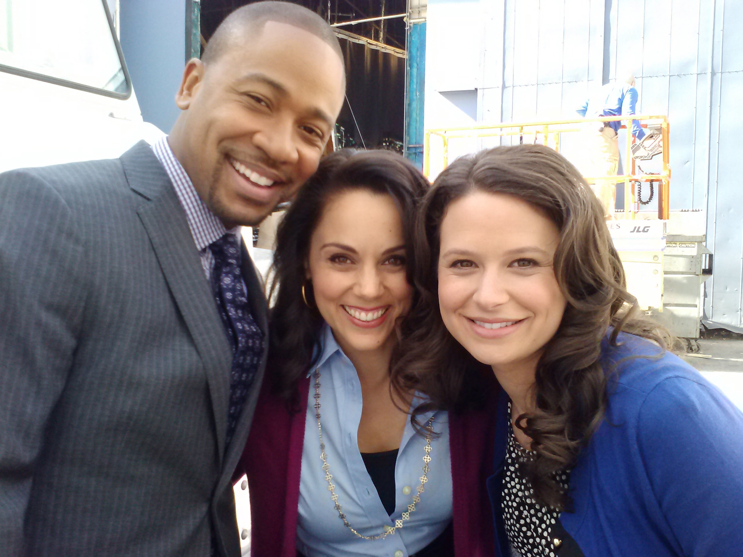 Columbus Short, Tessa Munro and Katie Lowes on the set of ABC's 