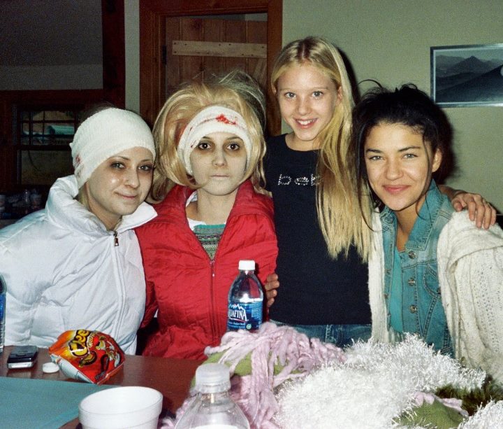 Brittany Oaks and Jessica Szohr on set of Somebody Help Me