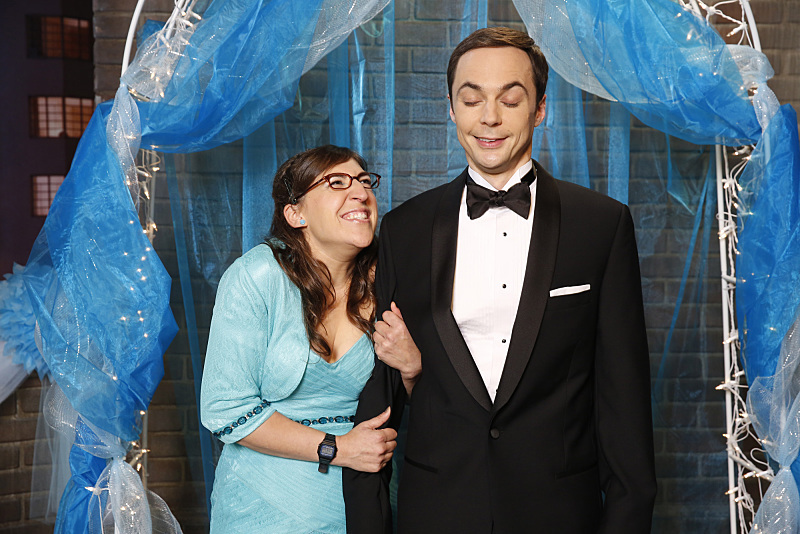 Still of Mayim Bialik and Jim Parsons in Didziojo sprogimo teorija (2007)