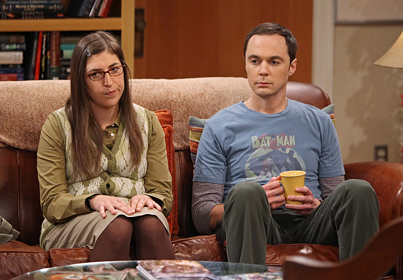 Still of Mayim Bialik and Jim Parsons in Didziojo sprogimo teorija (2007)