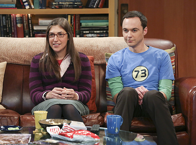 Still of Mayim Bialik and Jim Parsons in Didziojo sprogimo teorija (2007)