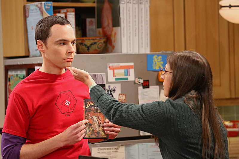 Still of Mayim Bialik and Jim Parsons in Didziojo sprogimo teorija (2007)