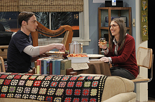 Still of Mayim Bialik and Jim Parsons in Didziojo sprogimo teorija (2007)