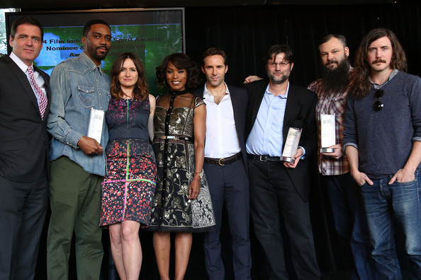 Film Independent President Josh Welsh, director Shaka King, actresses Emily Mortimer, Angela Bassett, and Alessandro Nivola, director Jason Osder, and producers Toby Halbrooks and James M. Johnston attend the 2014 Film Independent Filmmaker Grant And Spir