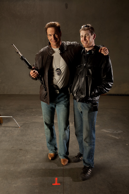 Justin Lutsky and Patrick Warburton on the set of 