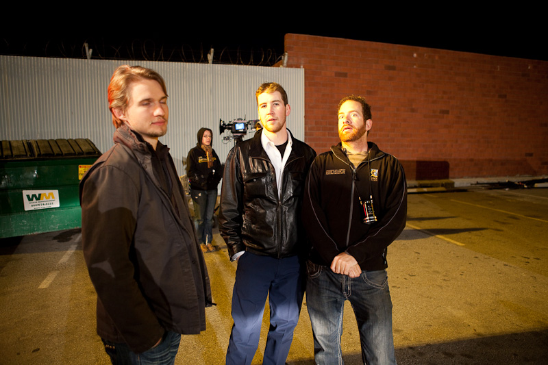 Justin Lutsky, Jeff Dolen and Keegan Wilcox on the set of 