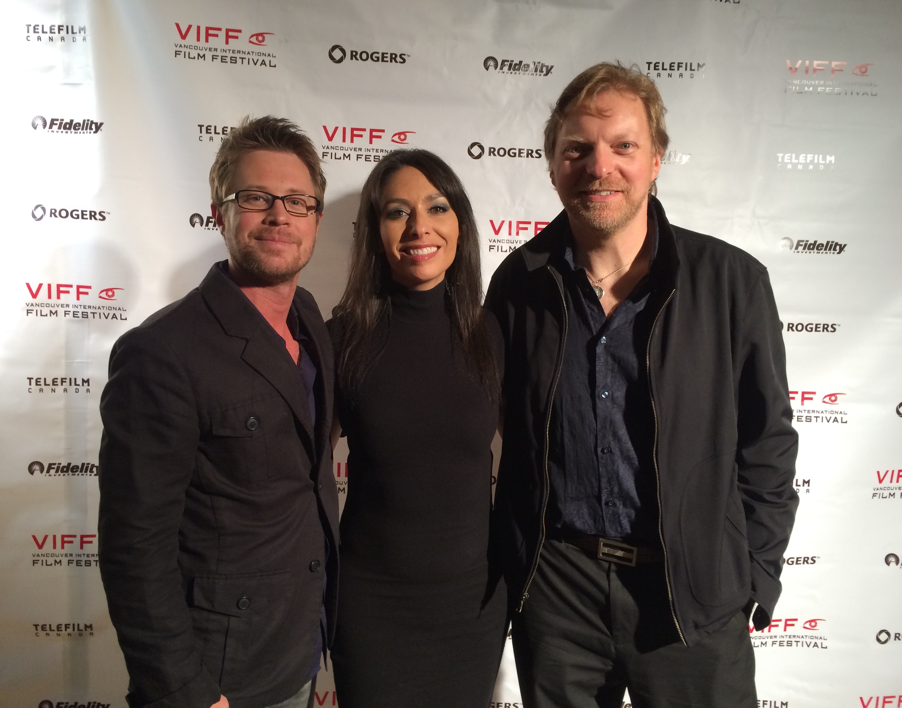 Kaj-Erik Eriksen, Alex Zahara and Carmen Moore arrive at the 2014 Vancouver International Film Festival opening gala.