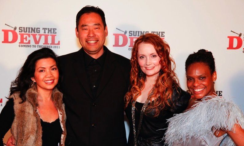 Director Tim Chey and wife, with Gillian Emmett and Lenya Jones at the premiere of 