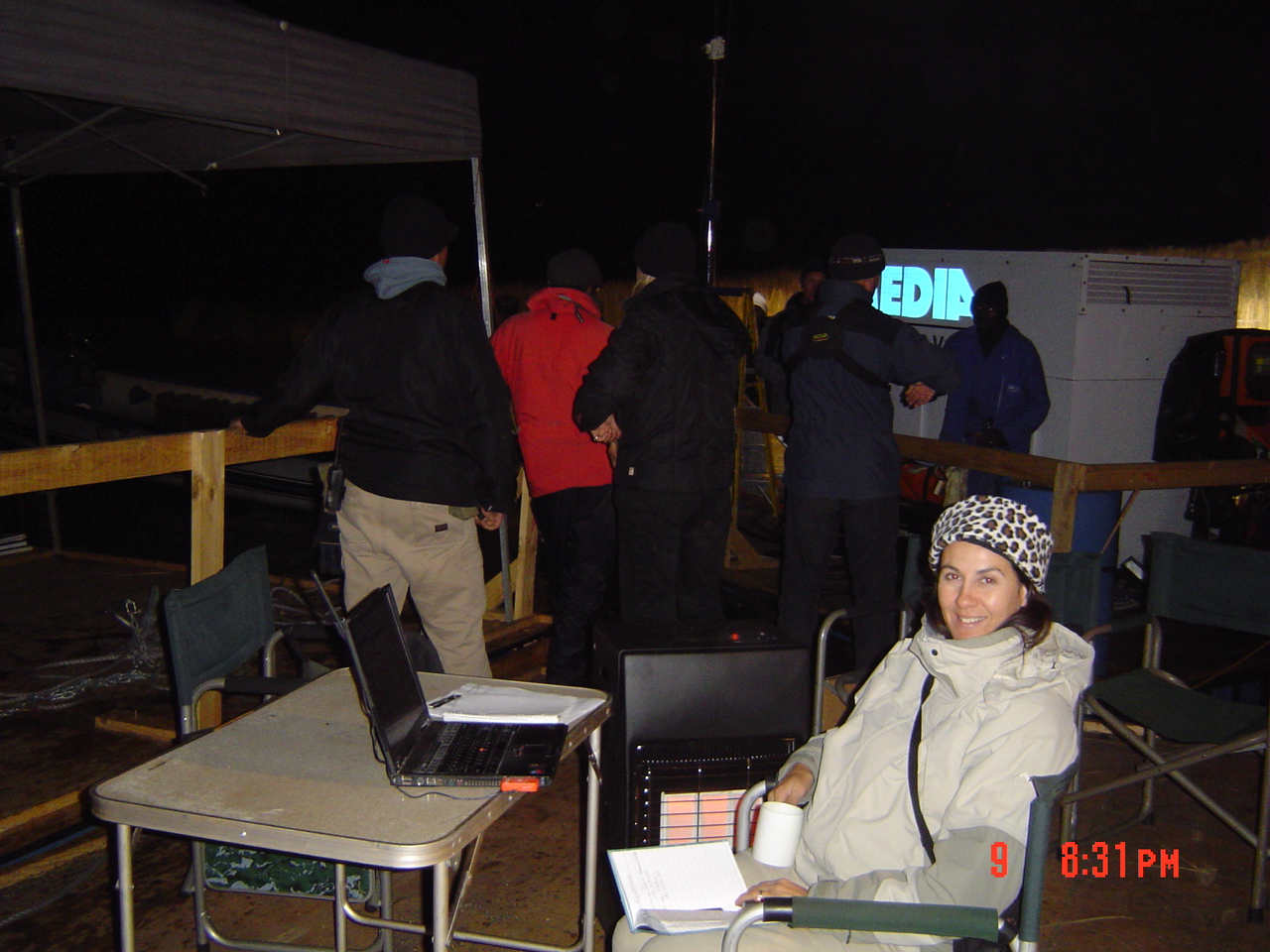 On the barge during night shoots on Primeval