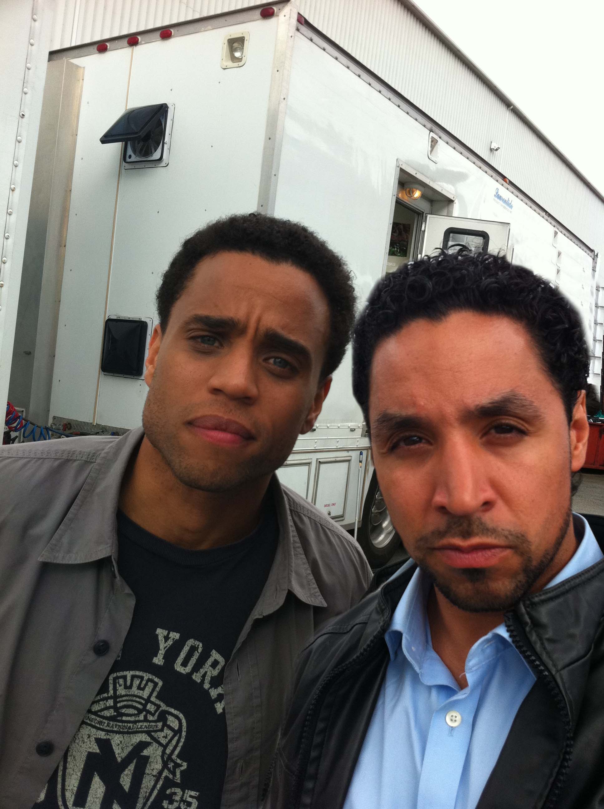 Michael Ealy and Chad Riley on the set of Almost Human