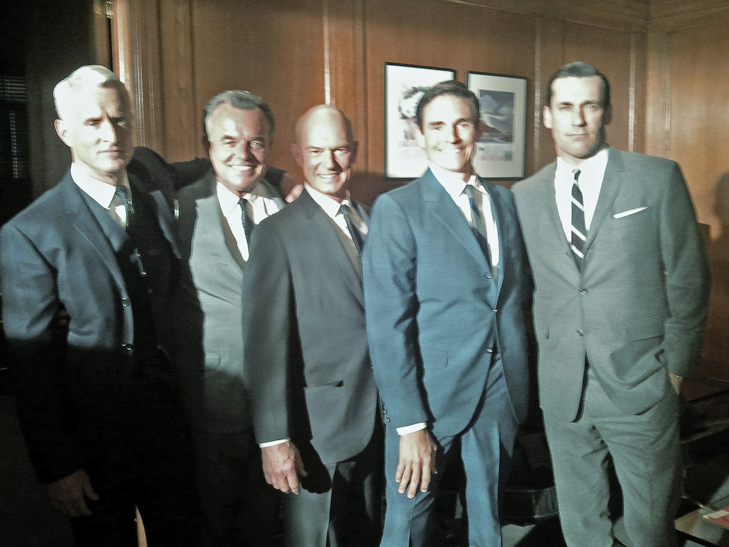 with John Slattery, Ray Wise, John Knox and Jon Hamm on the set of Mad Men