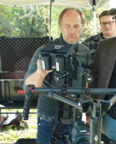 Director of Photography Frank Datzer blocking a shot with the Ronin Stabilizer