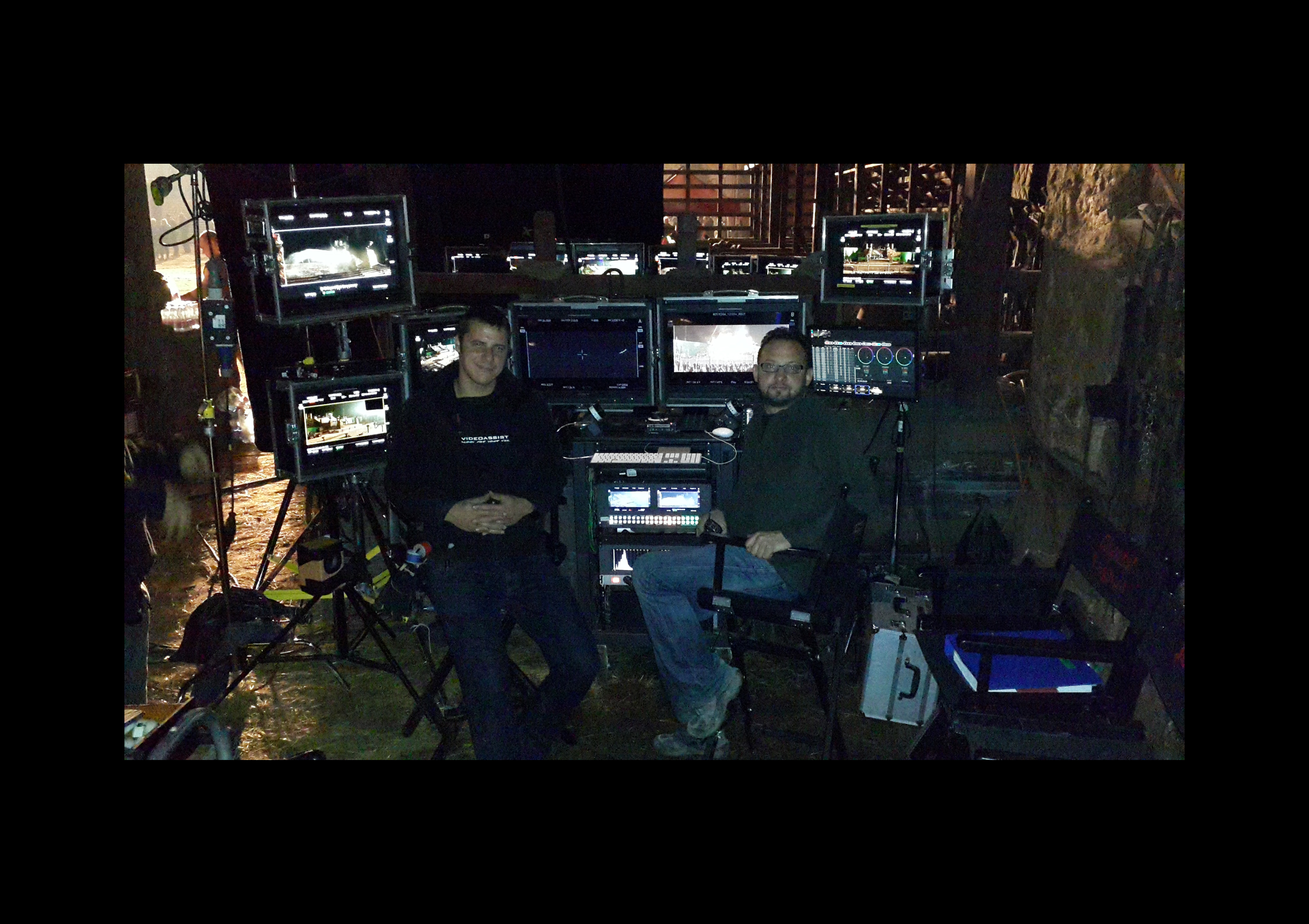 Shooting night scenes in Hercules, with the Director's monitors in the next row. With Assistant Operator Krisztián Nagy