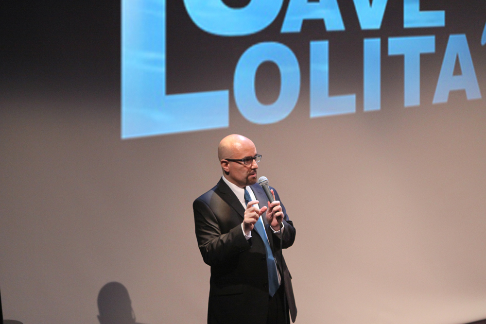 Filmmaker Daniel Azarian speaking before the screening of 'Save Lolita' at the opening night of the Hamptons Conservation and Wildlife Film Festival.