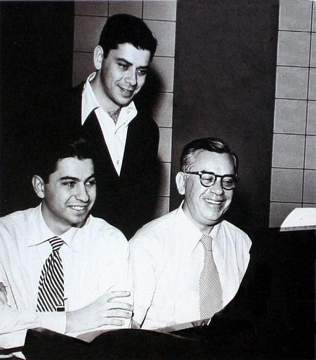 (L-R) Richard M. Sherman, Robert B. Sherman, Al Sherman at Gold Star Recording Studios in 1951 during the recording session for 