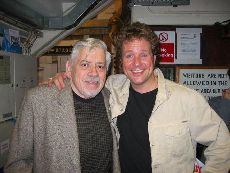 Photo taken October 2002 backstage at the London Palladium following a performance of Chitty Chitty Bang Bang, the Stage Musical. (left to right) Robert B. Sherman, Michael Ball