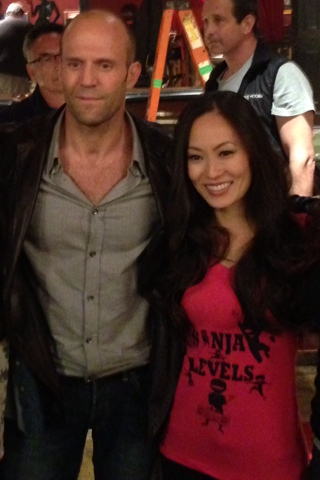 Jason Statham and Sheena Chou on the set of Wild Card