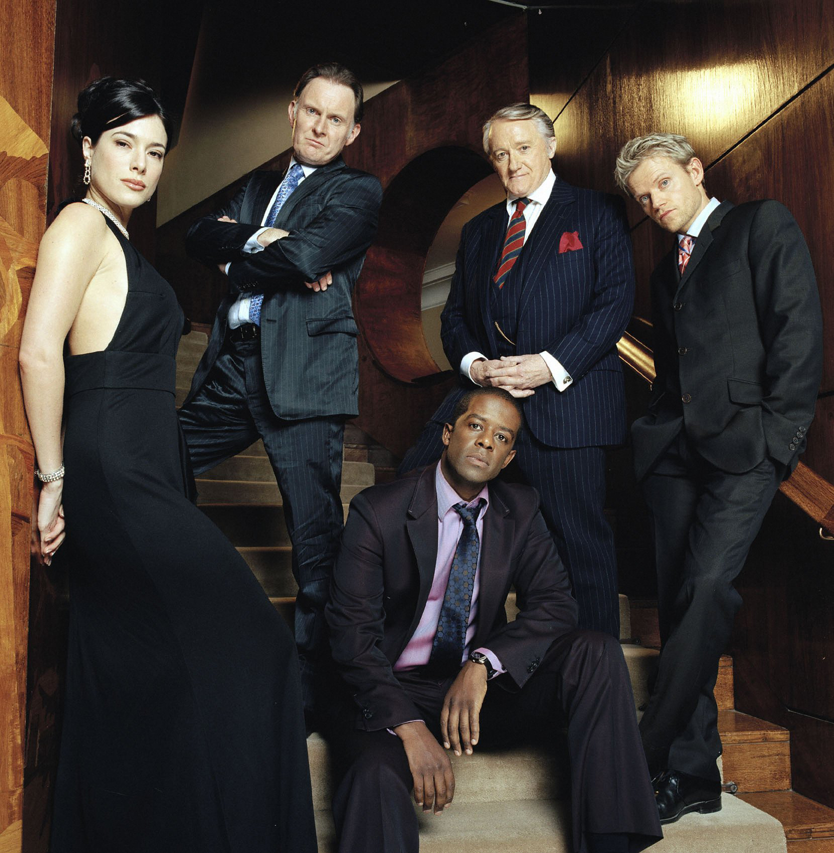 Still of Robert Vaughn, Robert Glenister, Adrian Lester, Marc Warren and Jaime Murray in Hustle (2004)