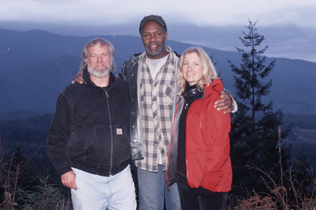 WOODCUTTER writer Ken Miller, lead actor Danny Glover, and writer-director-producer Gabrielle Savage Dockterman on location in Vancouver.