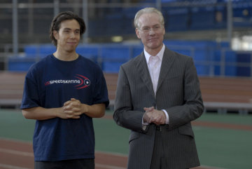 Still of Apolo Ohno and Tim Gunn in Project Runway (2004)