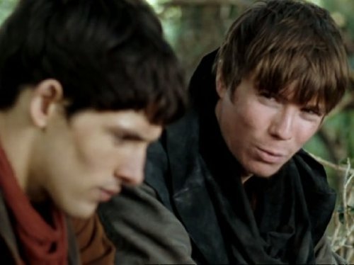 Still of Joe Dempsie and Colin Morgan in Merlin (2008)