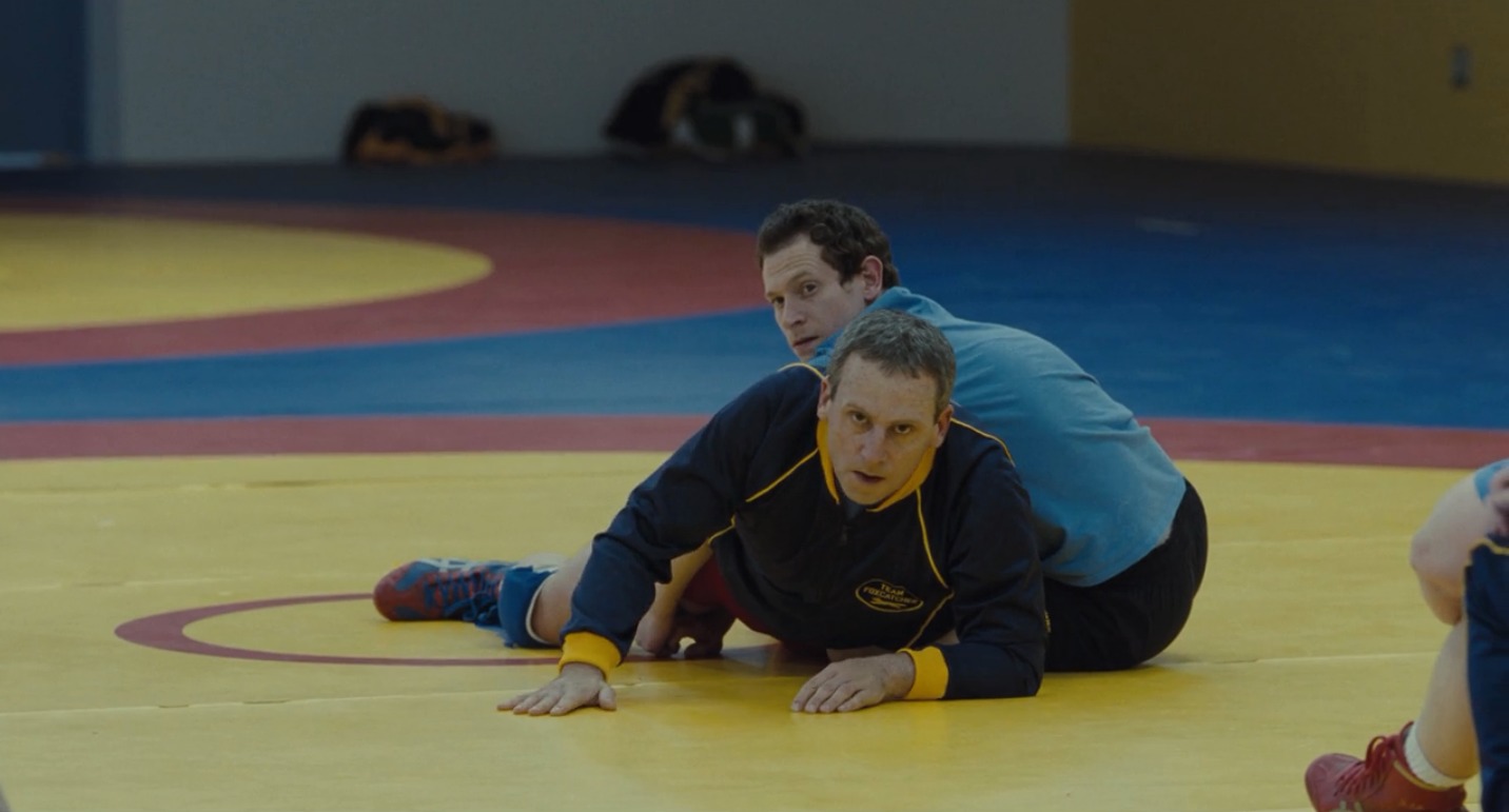 Daniel Hilt and Steve Carell in Foxcatcher
