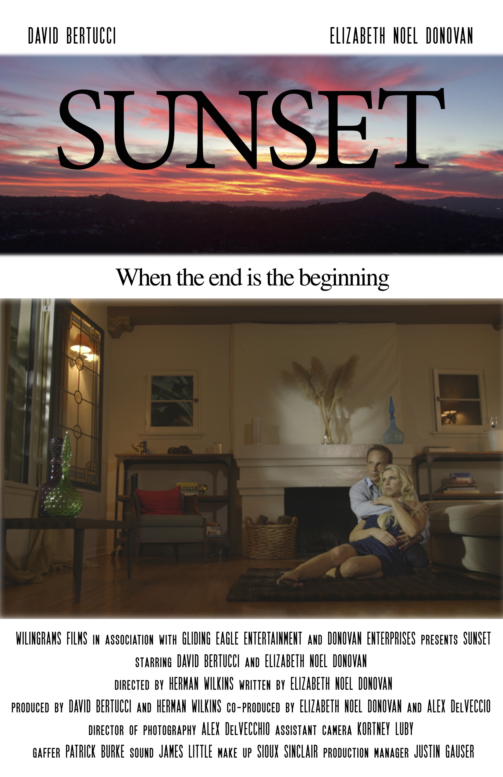 Film poster for Sunset a film written and starring Elizabeth Noel Donovan