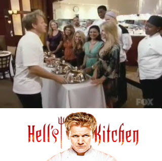 Gordan Ramsey and Elizabeth in a scene from Hells Kitchen