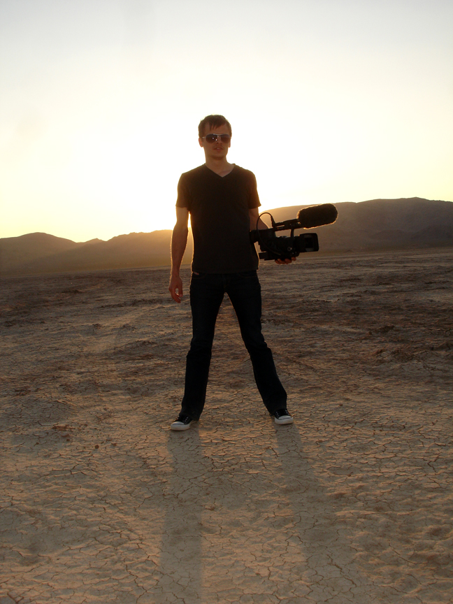 Steven Greenstreet filming for the U.S. State Department in a desert outside of Los Angeles.