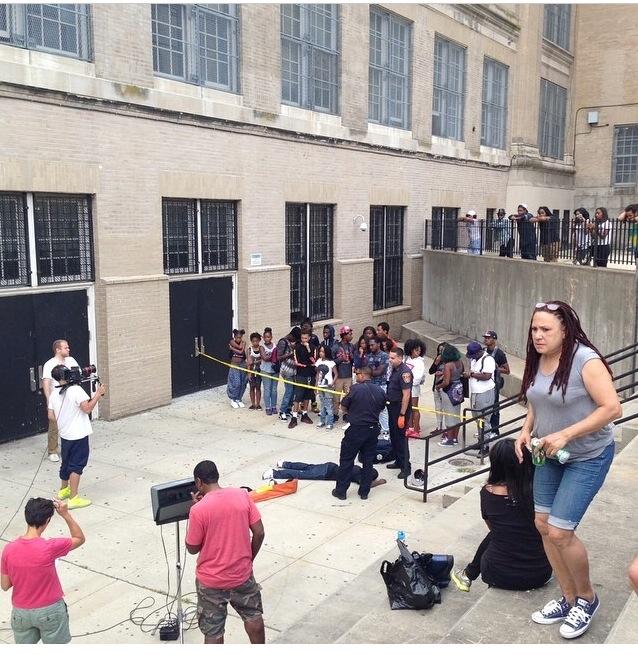 On set of film 'Taking Chance' 2014 Crown Heights Brooklyn.