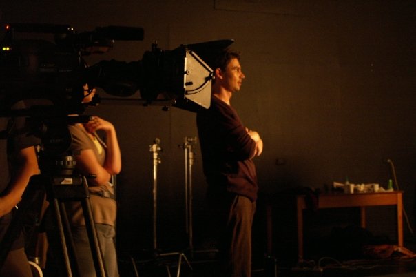 Aaron J. March on set directing The Experimental Witch